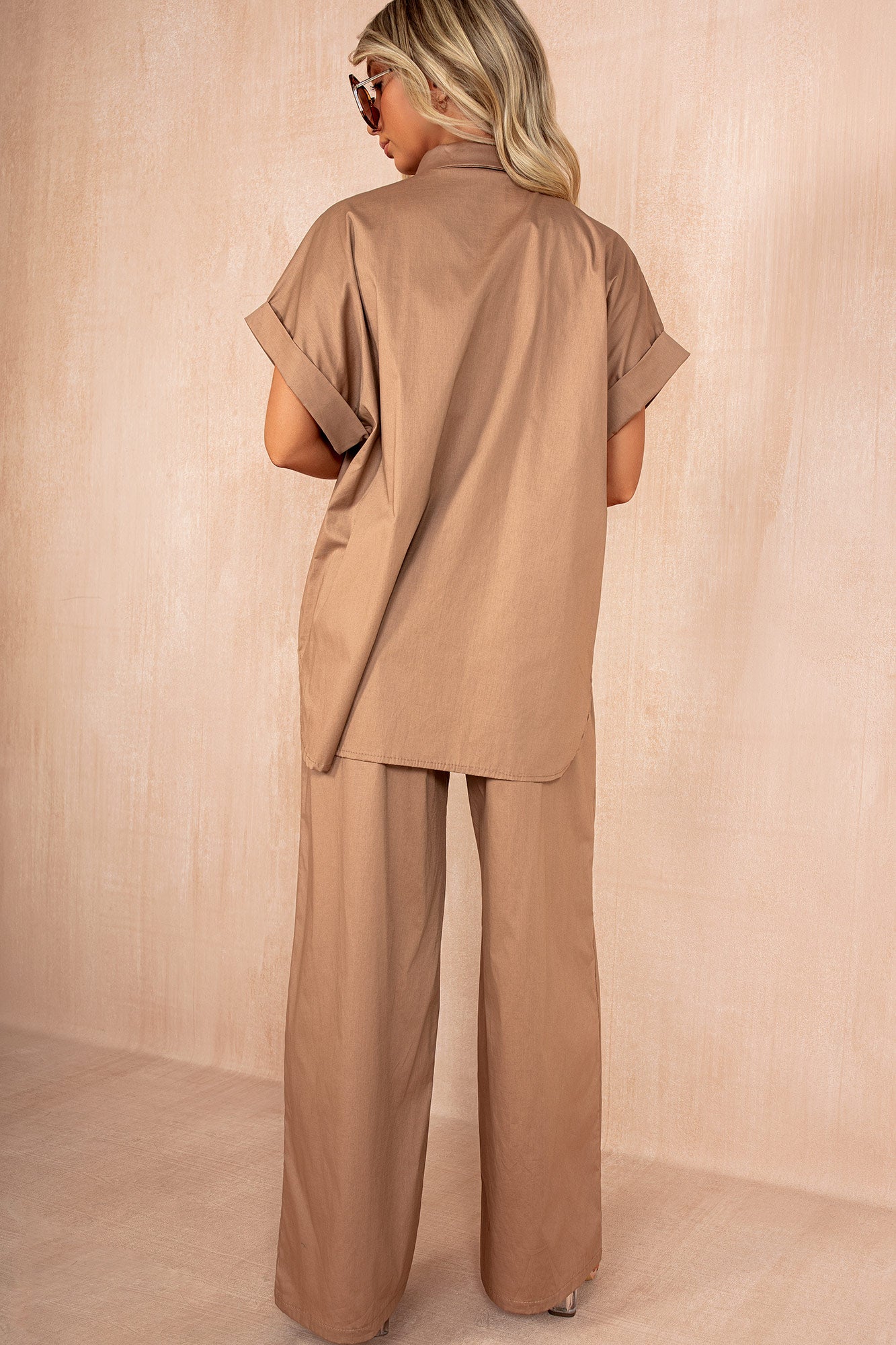 Perrie Taupe Cotton Brooch Co Ord