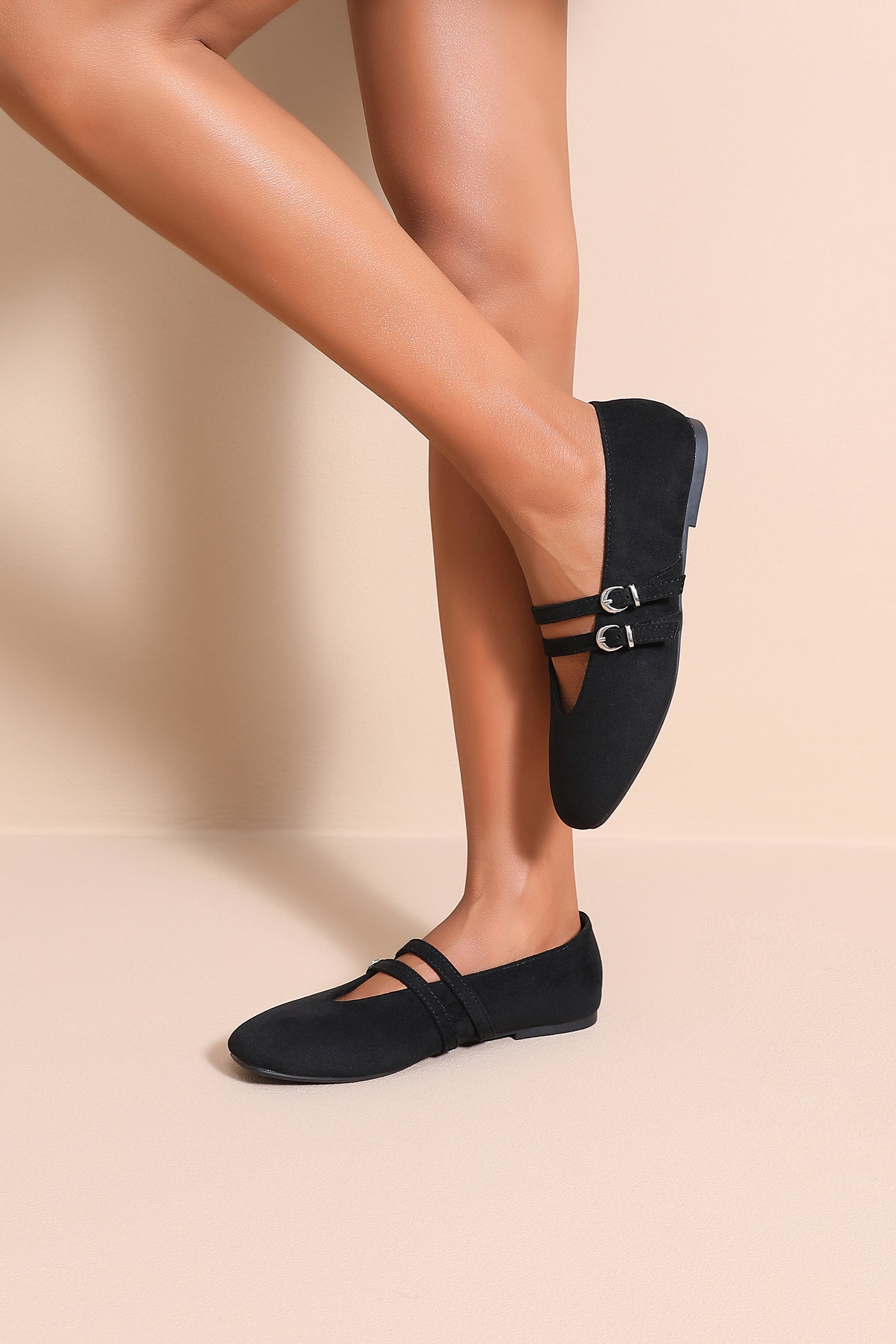 Pia Black Suedette Ballet Pumps