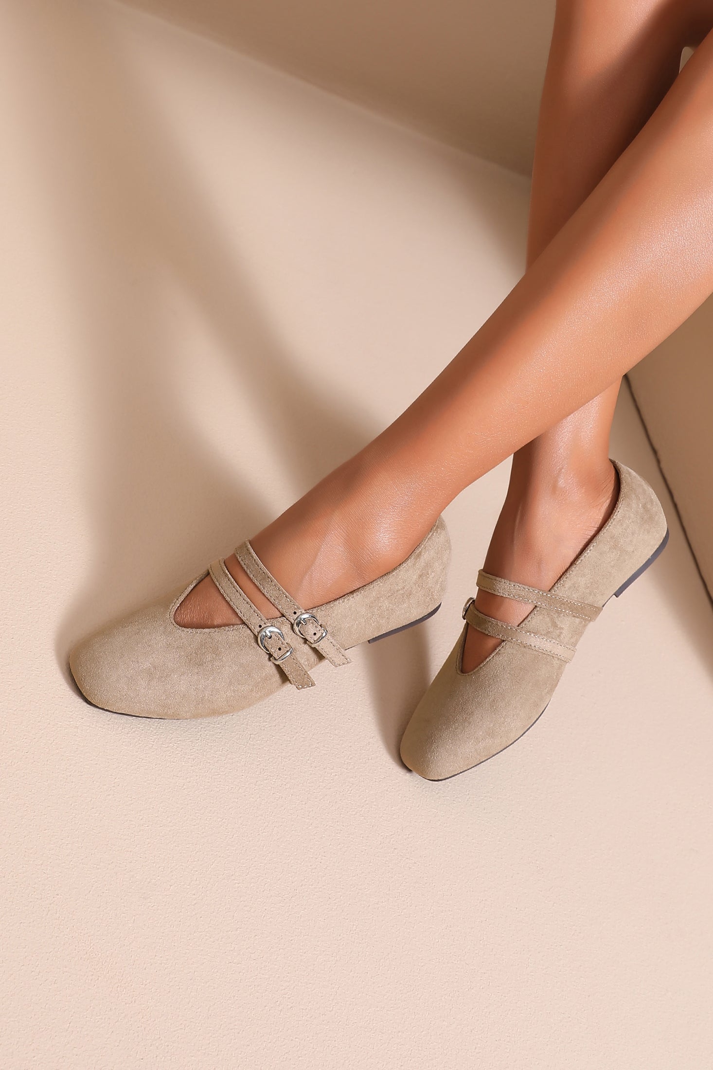 Pia Taupe Suedette Ballet Pumps