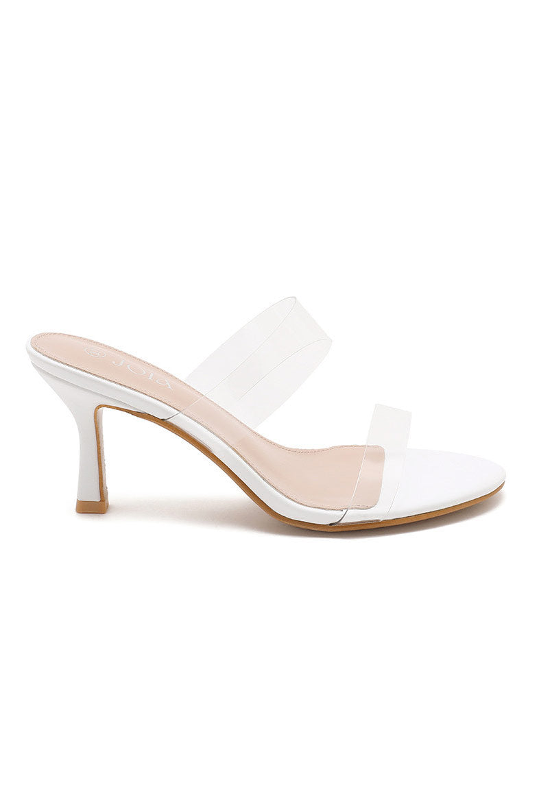 Primrose White Transparent Heeled Mules