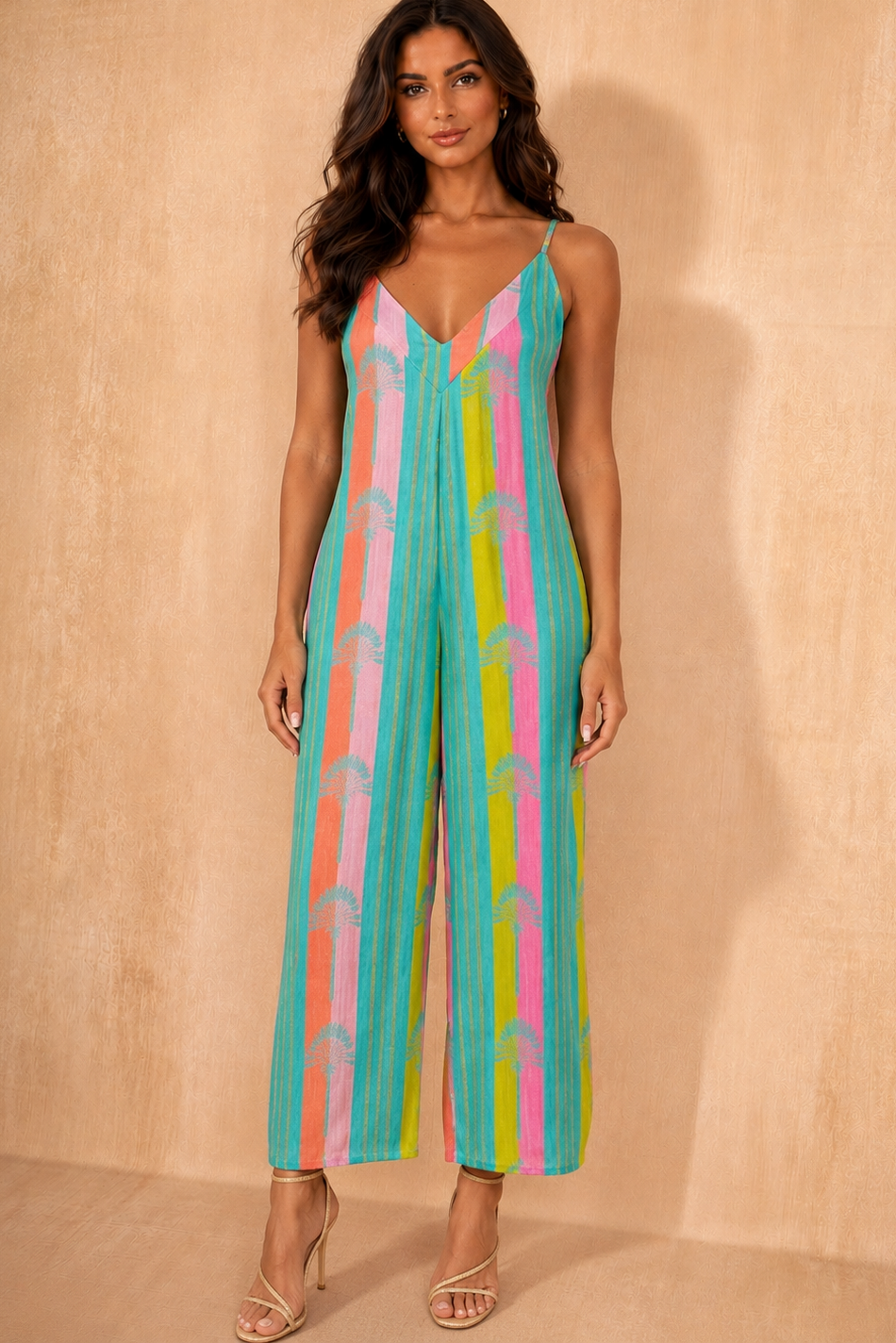 Priscilla Turquoise Cotton Printed Jumpsuit