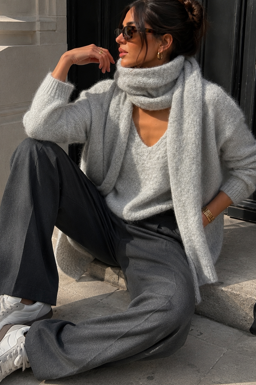 Prudie Grey Knit Scarf Jumper