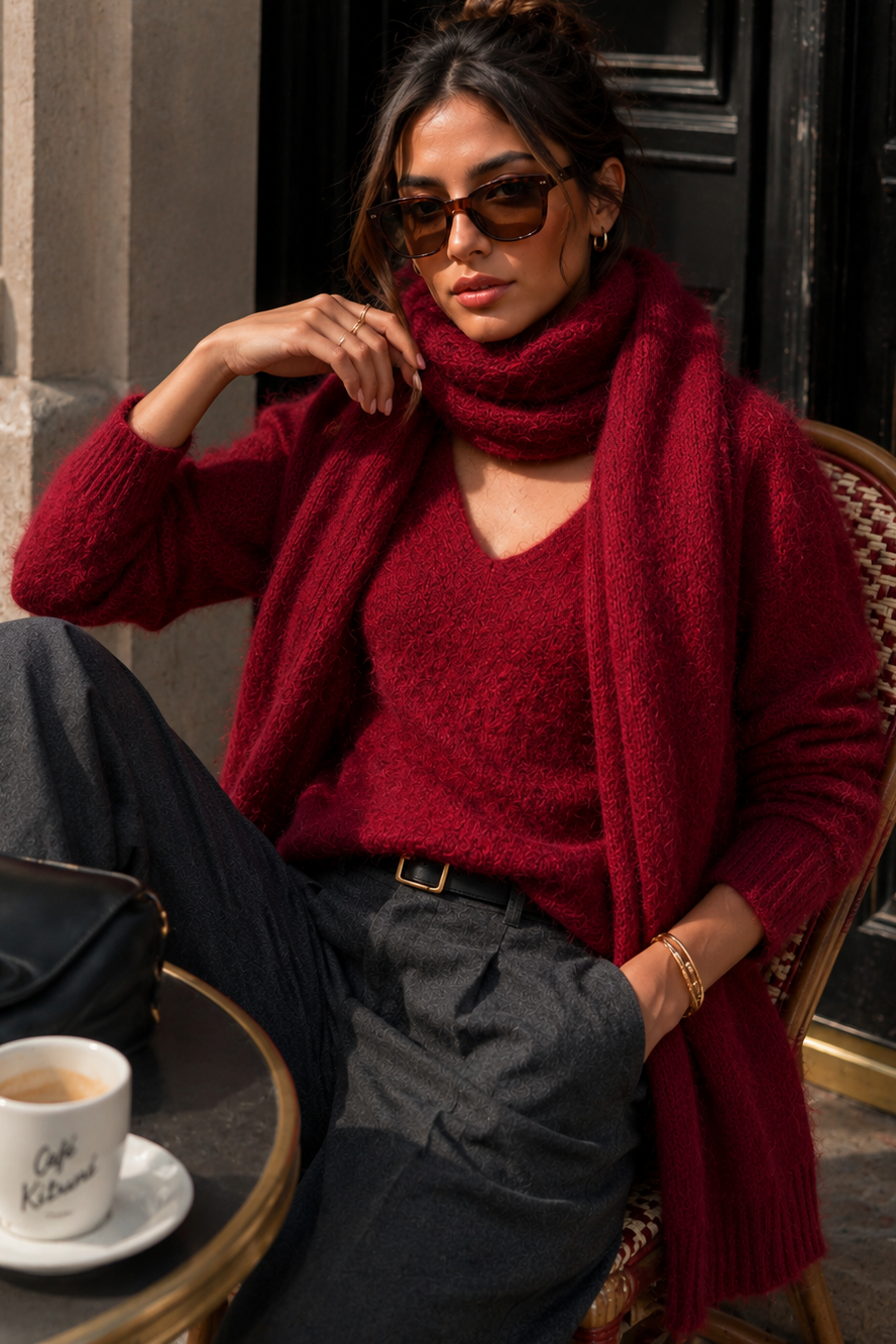 Prudie Wine Knit Scarf Jumper
