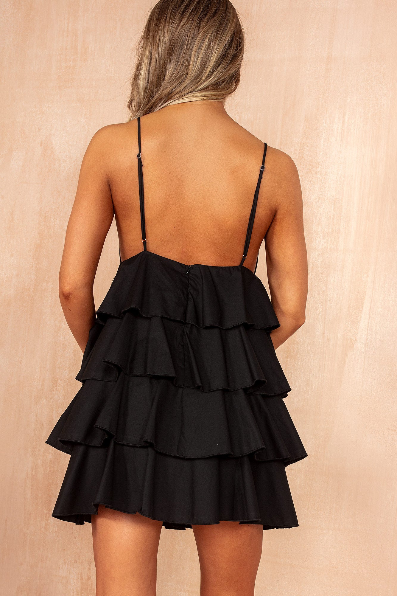 Quincey Black Cotton Tiered Dress