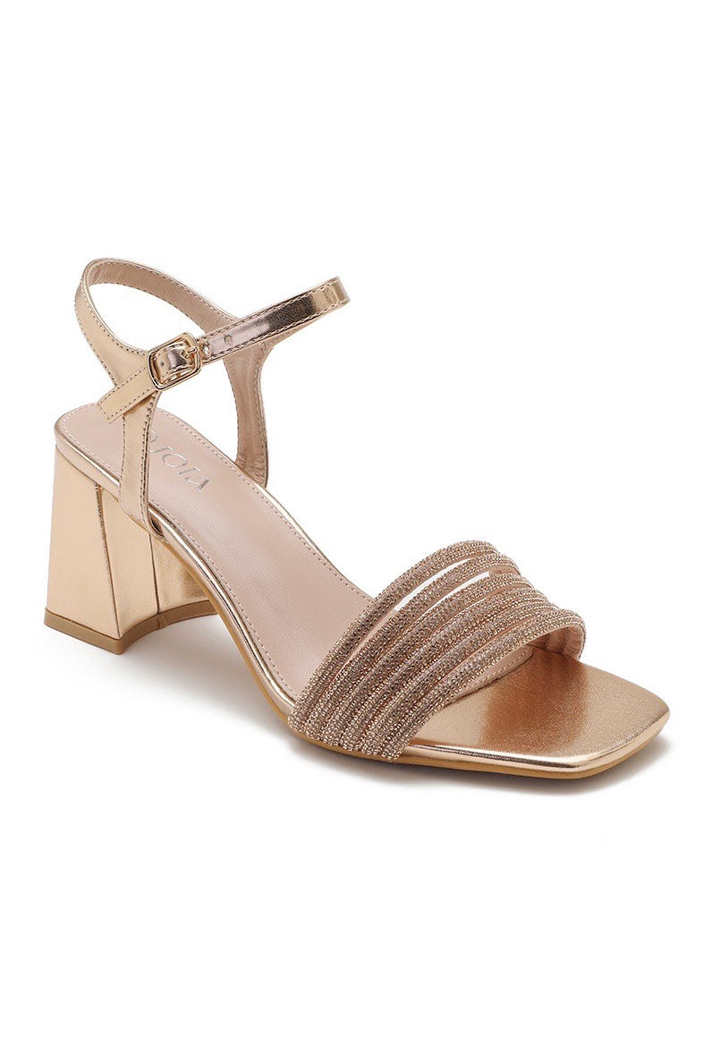 Quinley Rose Gold Diamante Block Heels