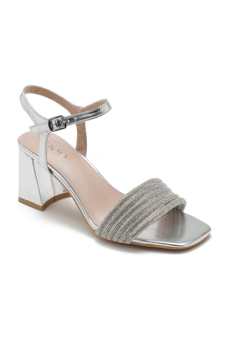 Quinley Silver Diamante Block Heels