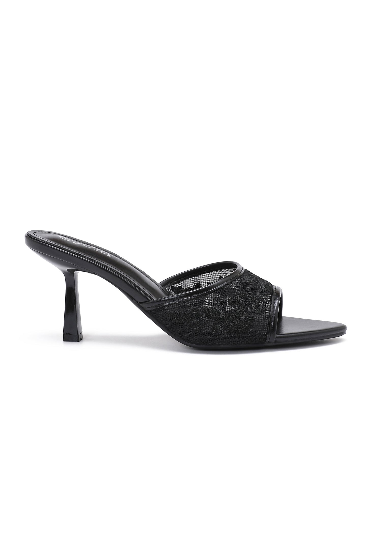 Reign Black Floral Mesh Heeled Mules