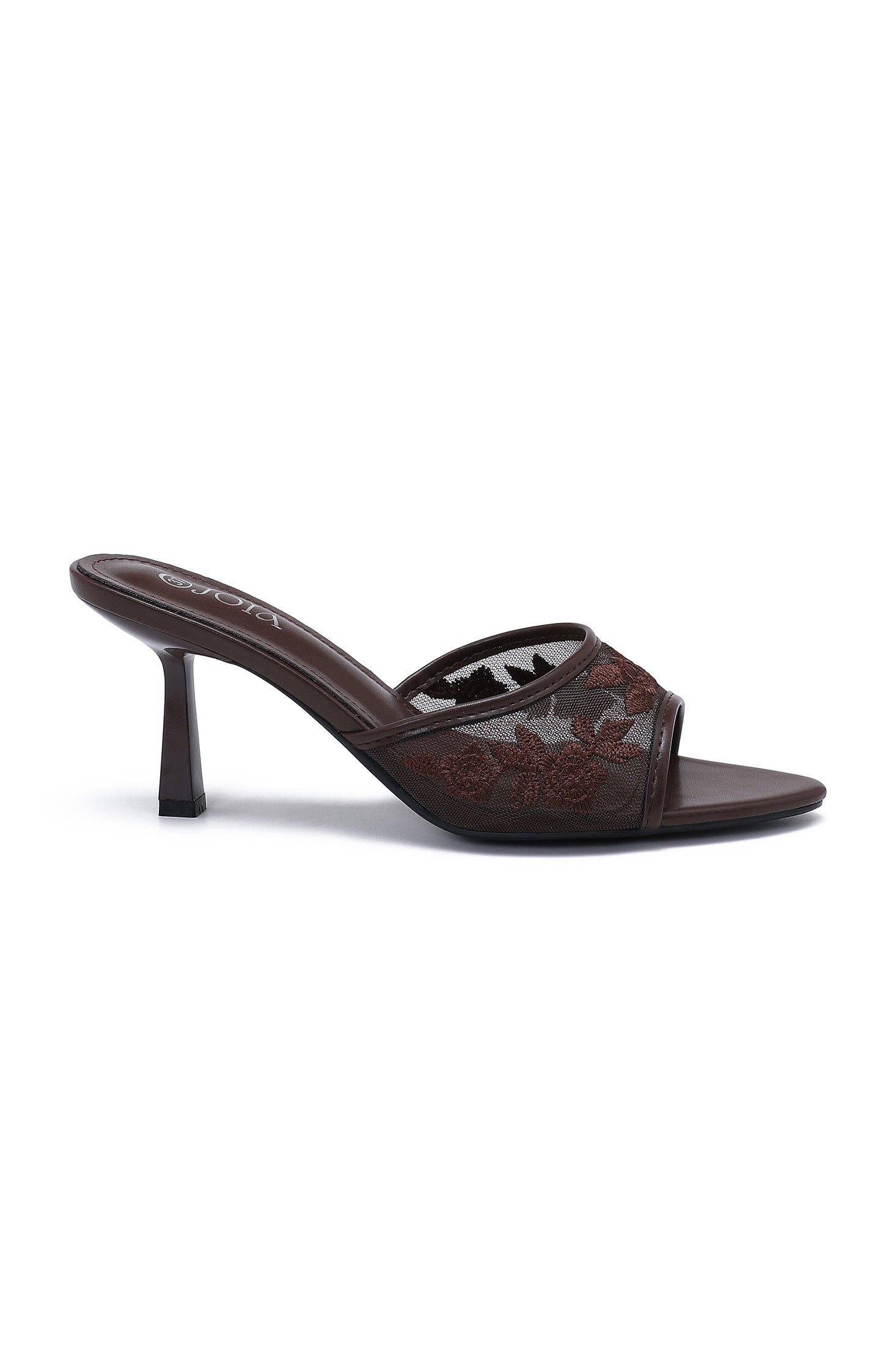 Reign Chocolate Floral Mesh Heeled Mules