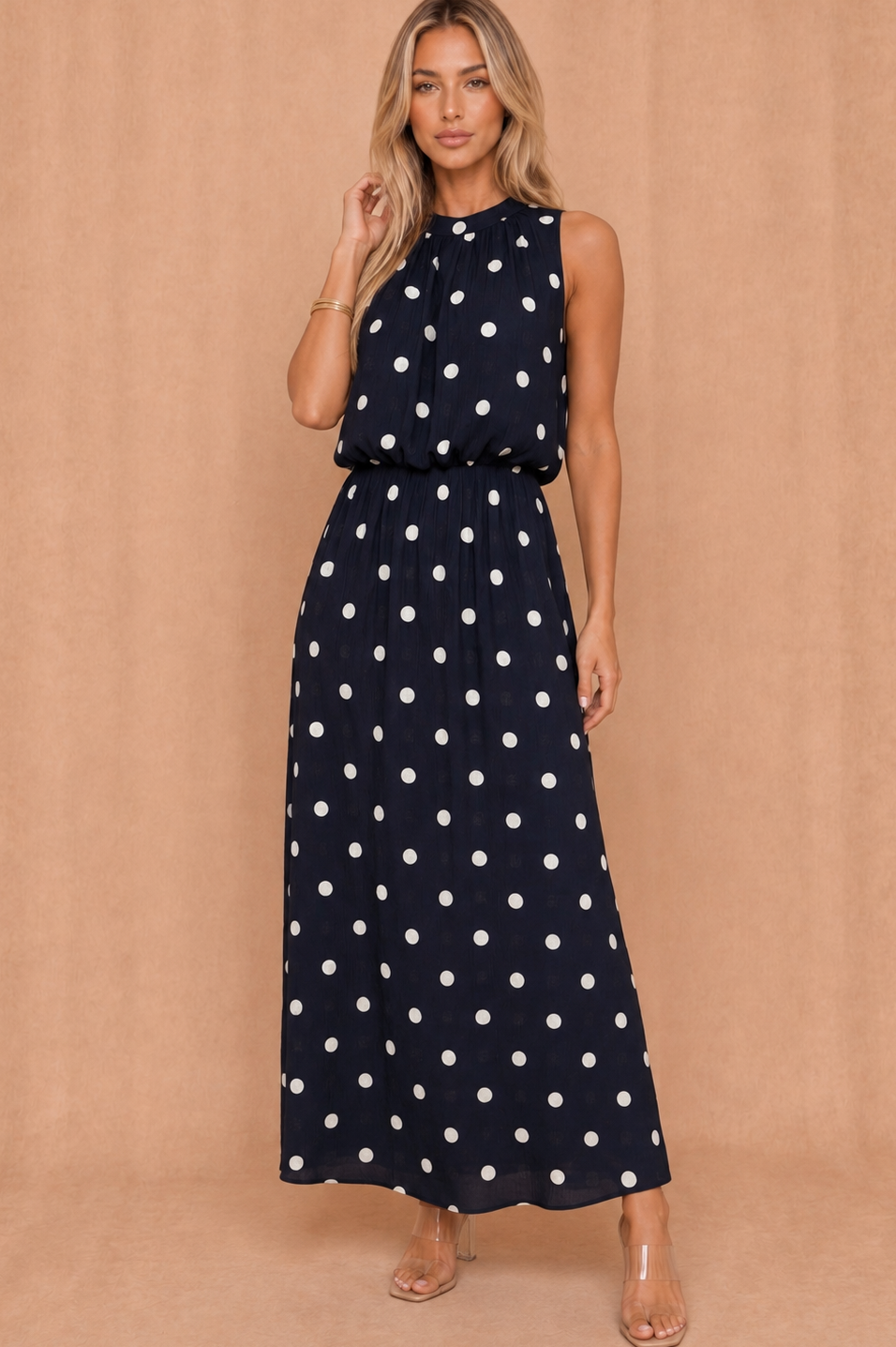 Renee Navy Polka Dot Maxi Dress