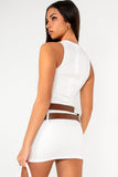 Renley White Double Belted Dress