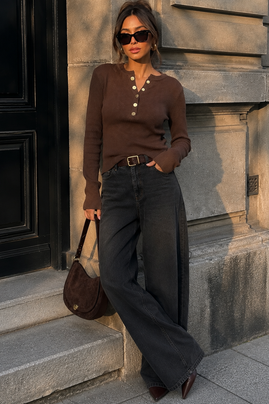Reyna Chocolate Ribbed Knit Top