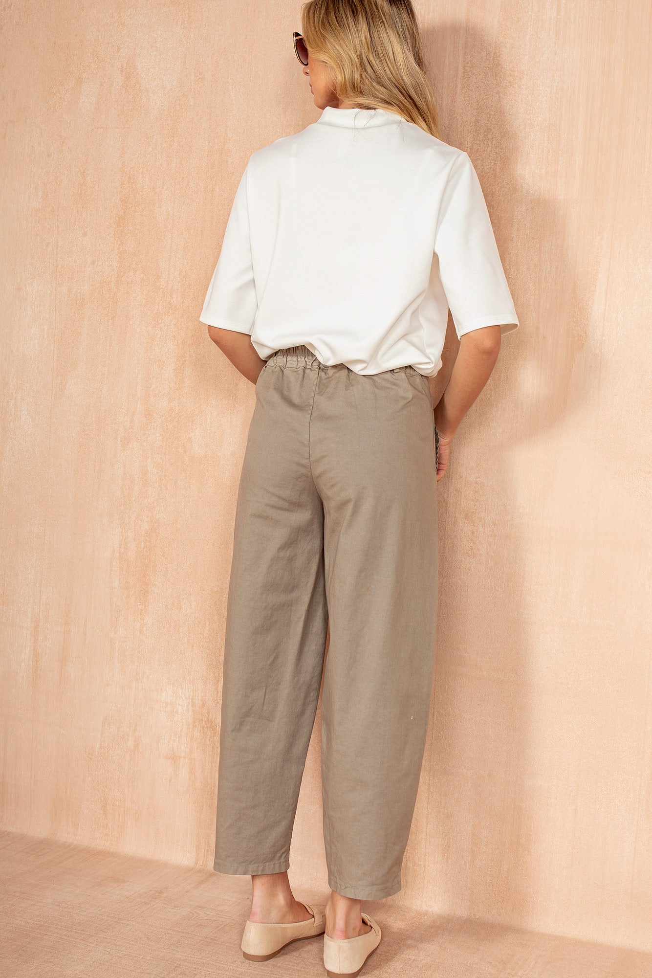 Roisin Taupe Cotton Barrel Trousers