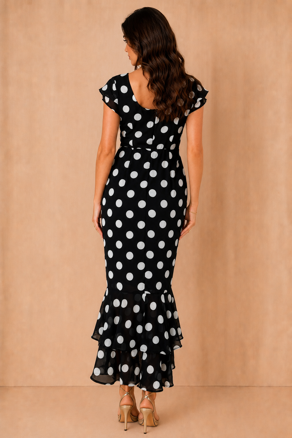 Roxy Black Chiffon Polka Dot Midi Dress
