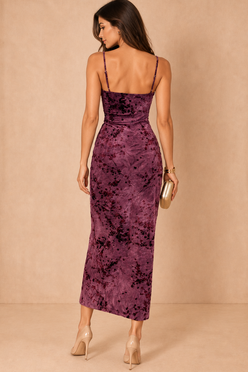 Ruby Plum Velvet Devore Cami Midi Dress
