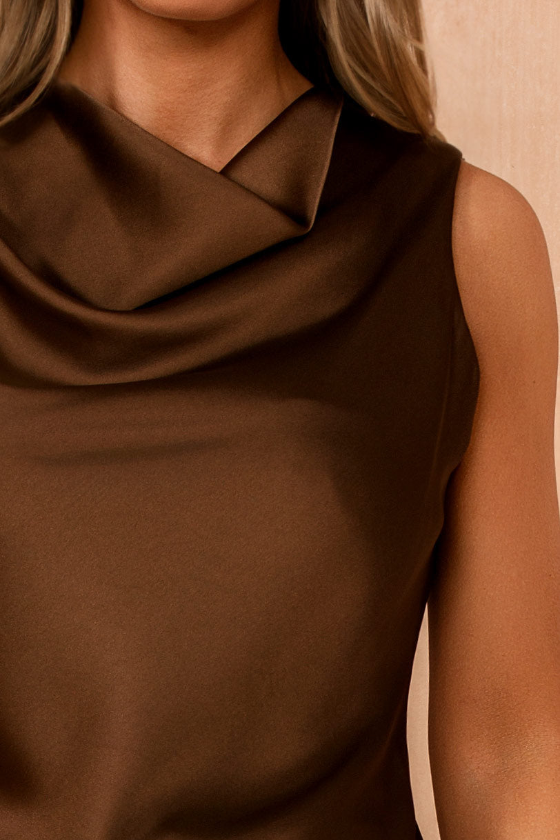 Sadie Chocolate Satin Lace Asymmetric Top