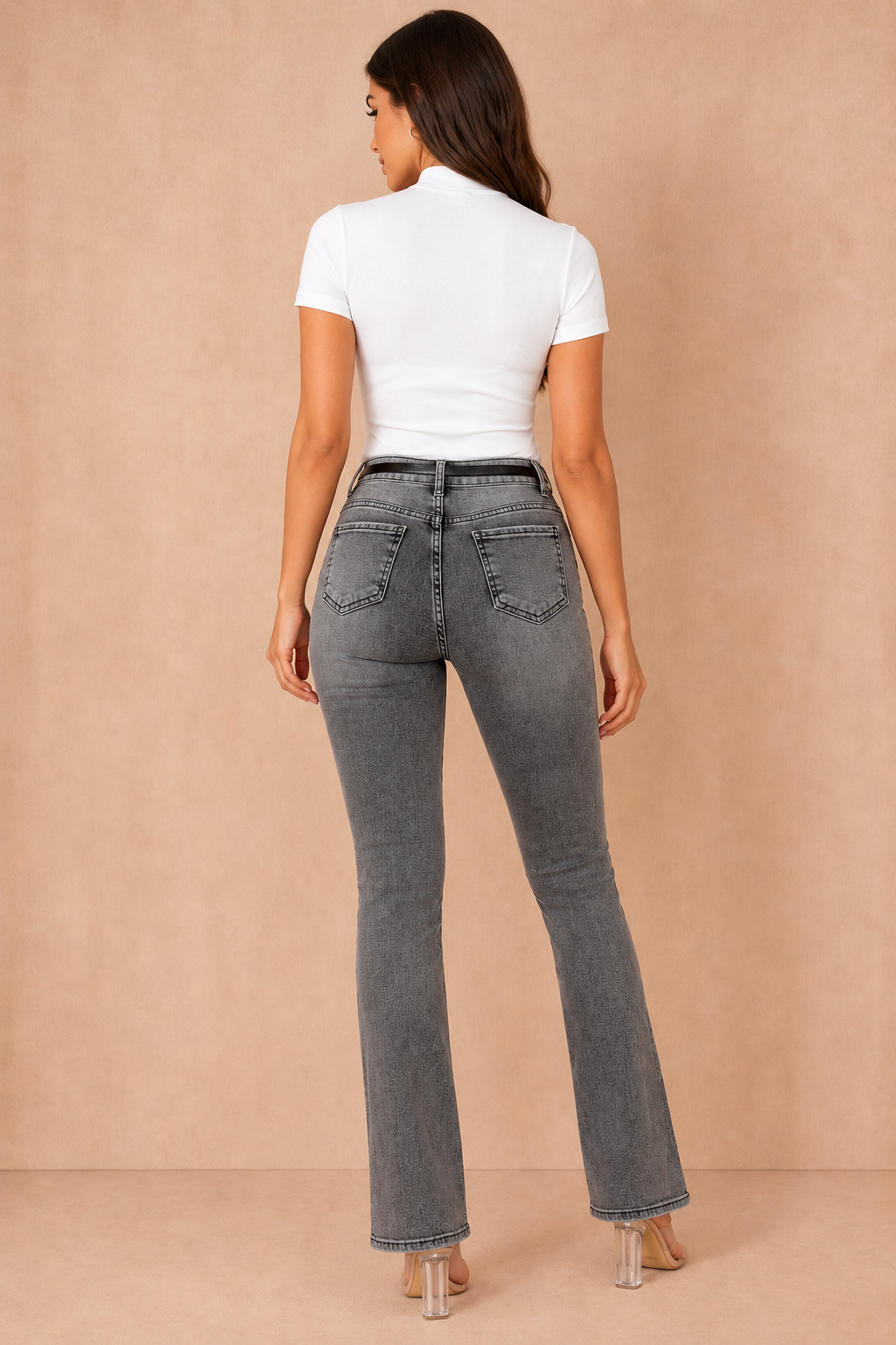 Sam Grey Bootcut Belted Jeans