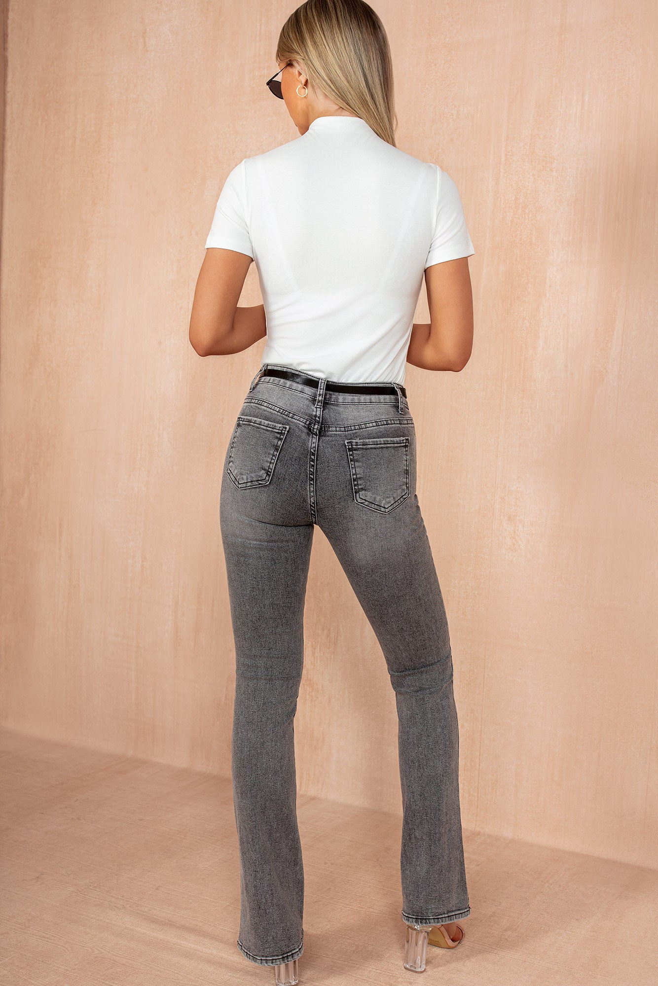 Sam Grey Bootcut Belted Jeans