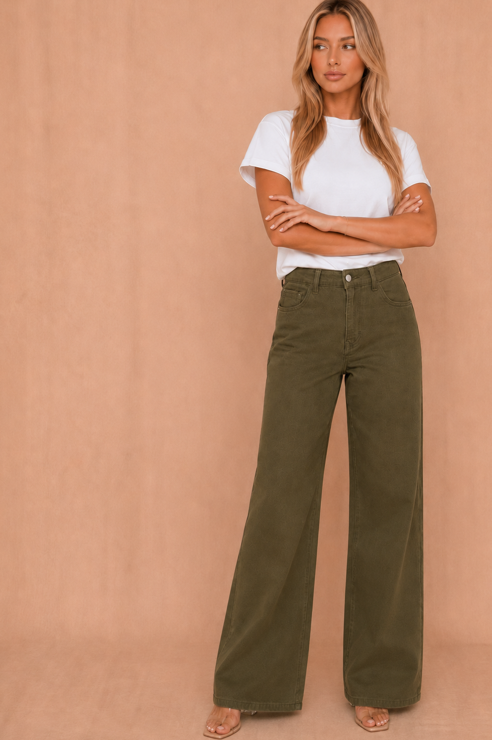 Samantha Khaki Wide Leg Jeans