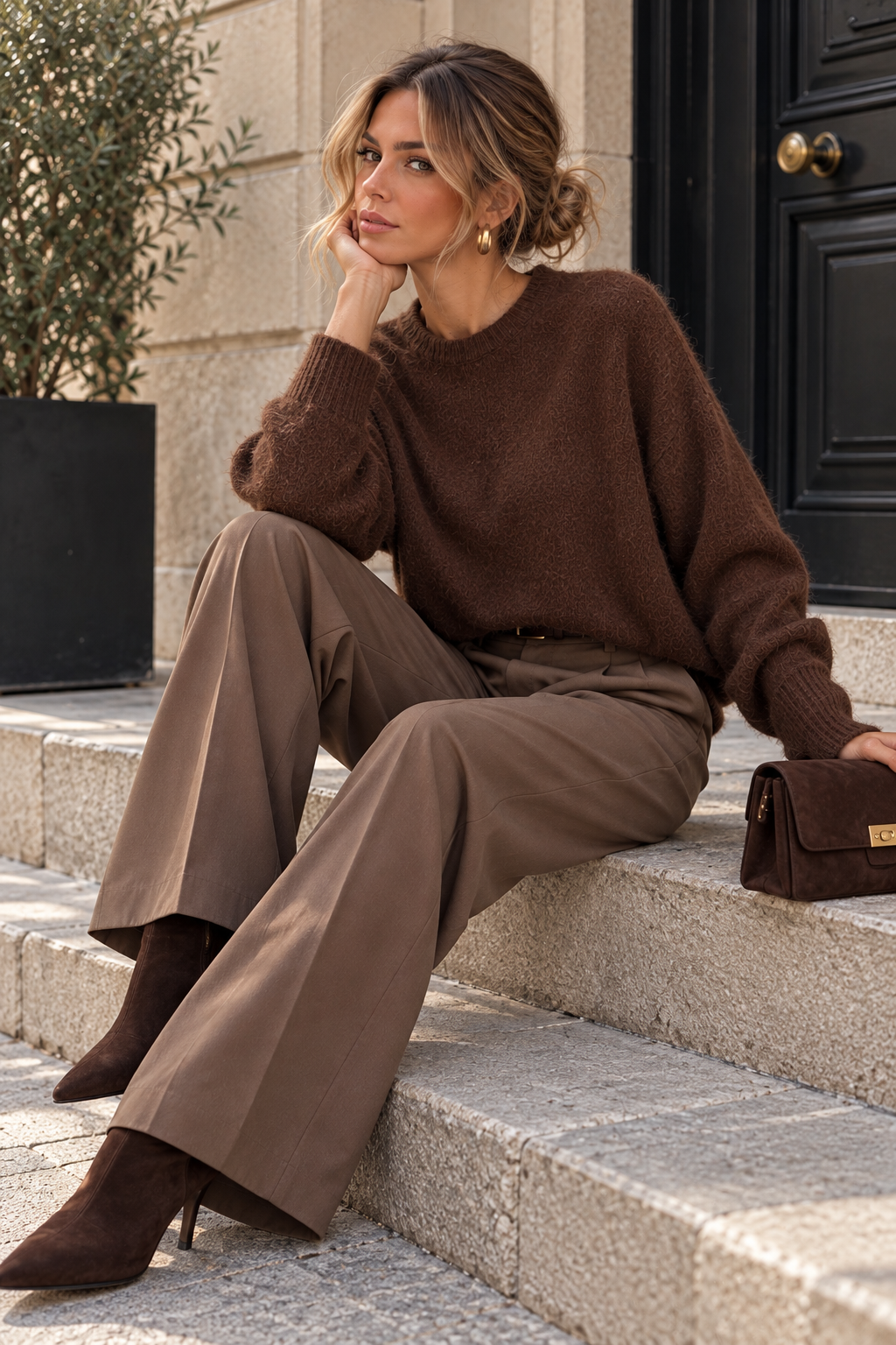 Sara Chocolate Knit Lace Back Jumper