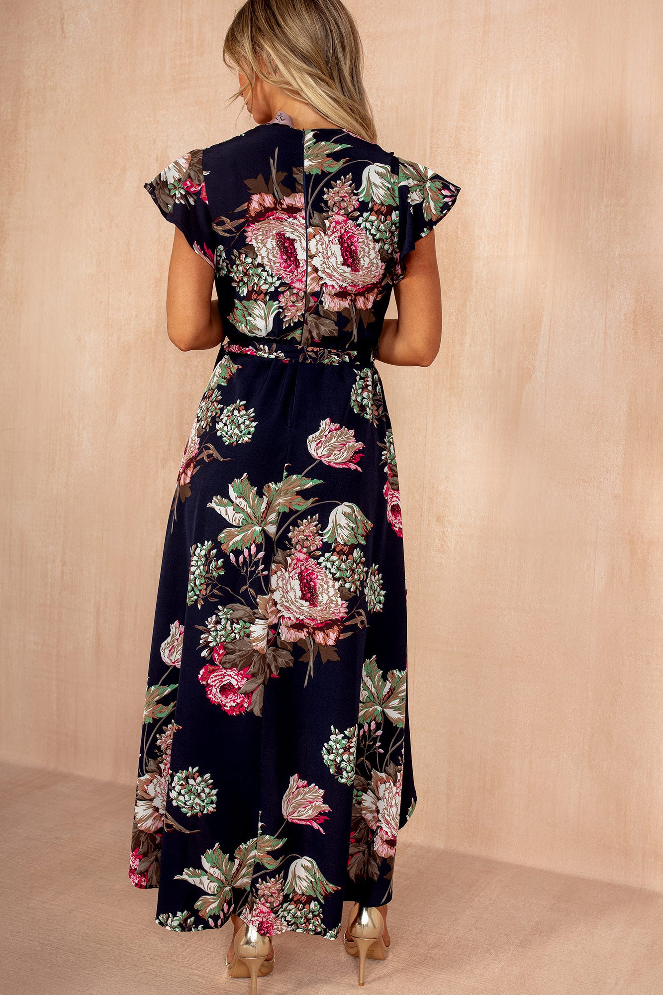 Sarah Navy Floral Belted Dress