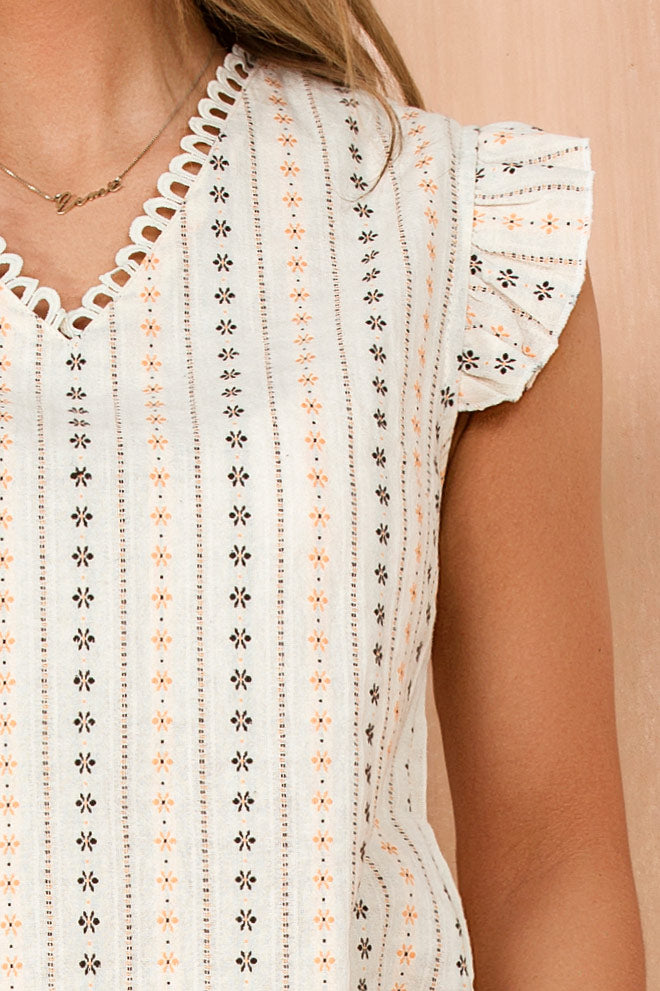 Sheila Stone Linen Printed Frill Sleeve Top