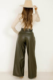 Shelby Khaki Faux Leather Trousers