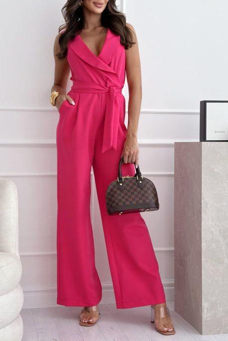 Sonia Pink Sleeveless Belted Jumpsuit