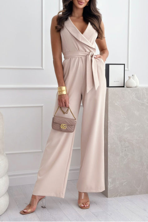 Sonia Stone Sleeveless Belted Jumpsuit