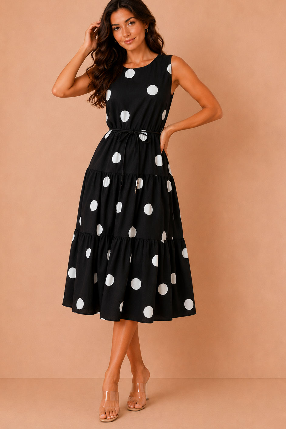 Soraya Black Polka Dot Tiered Maxi Dress