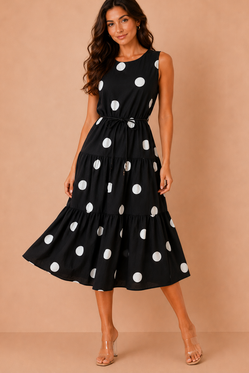 Soraya Black Polka Dot Tiered Maxi Dress