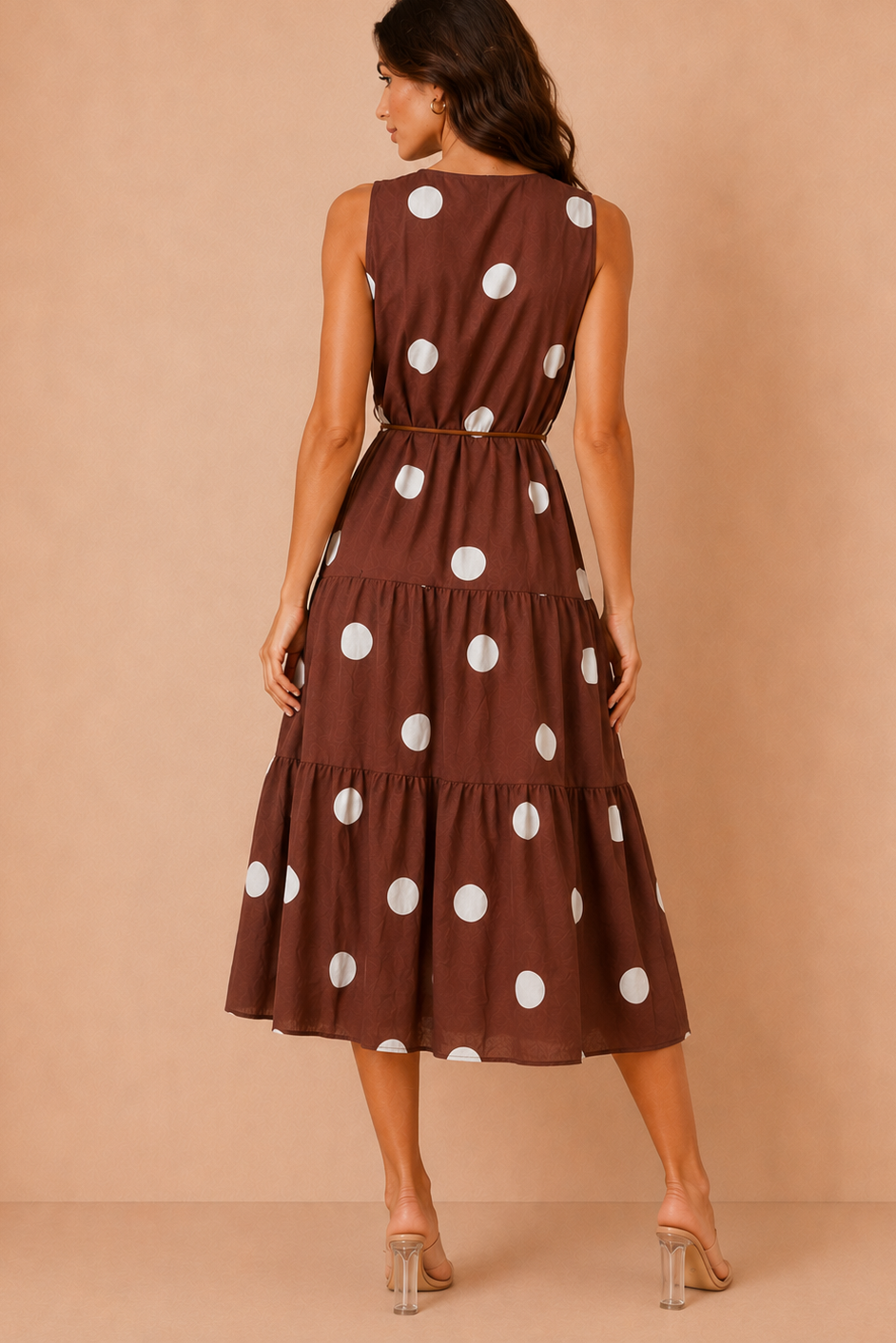 Soraya Chocolate Polka Dot Tiered Maxi Dress