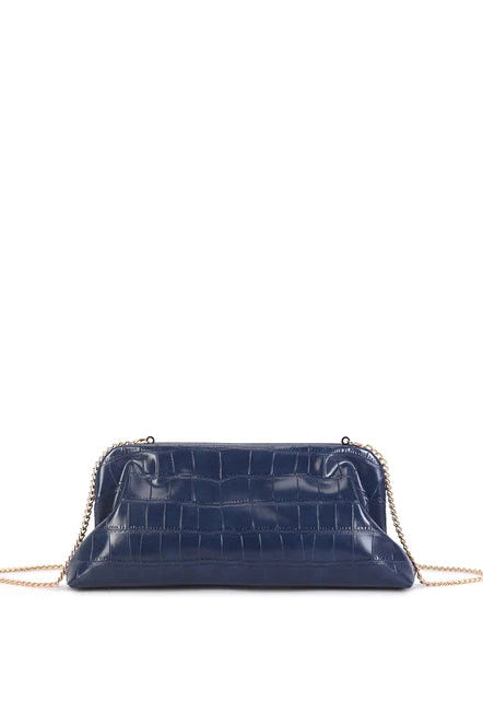 Sydney Navy Faux Leather Croc Detachable Chain Bag