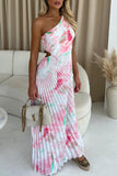 Tamika Baby Pink Plisse Marble Print Dress