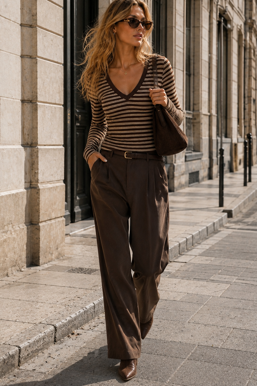 Tara Chocolate Ribbed Striped Top