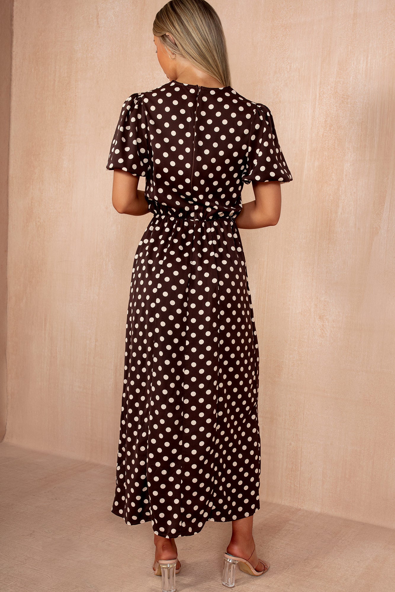 Teagan Chocolate Polka Dot Midi Dress