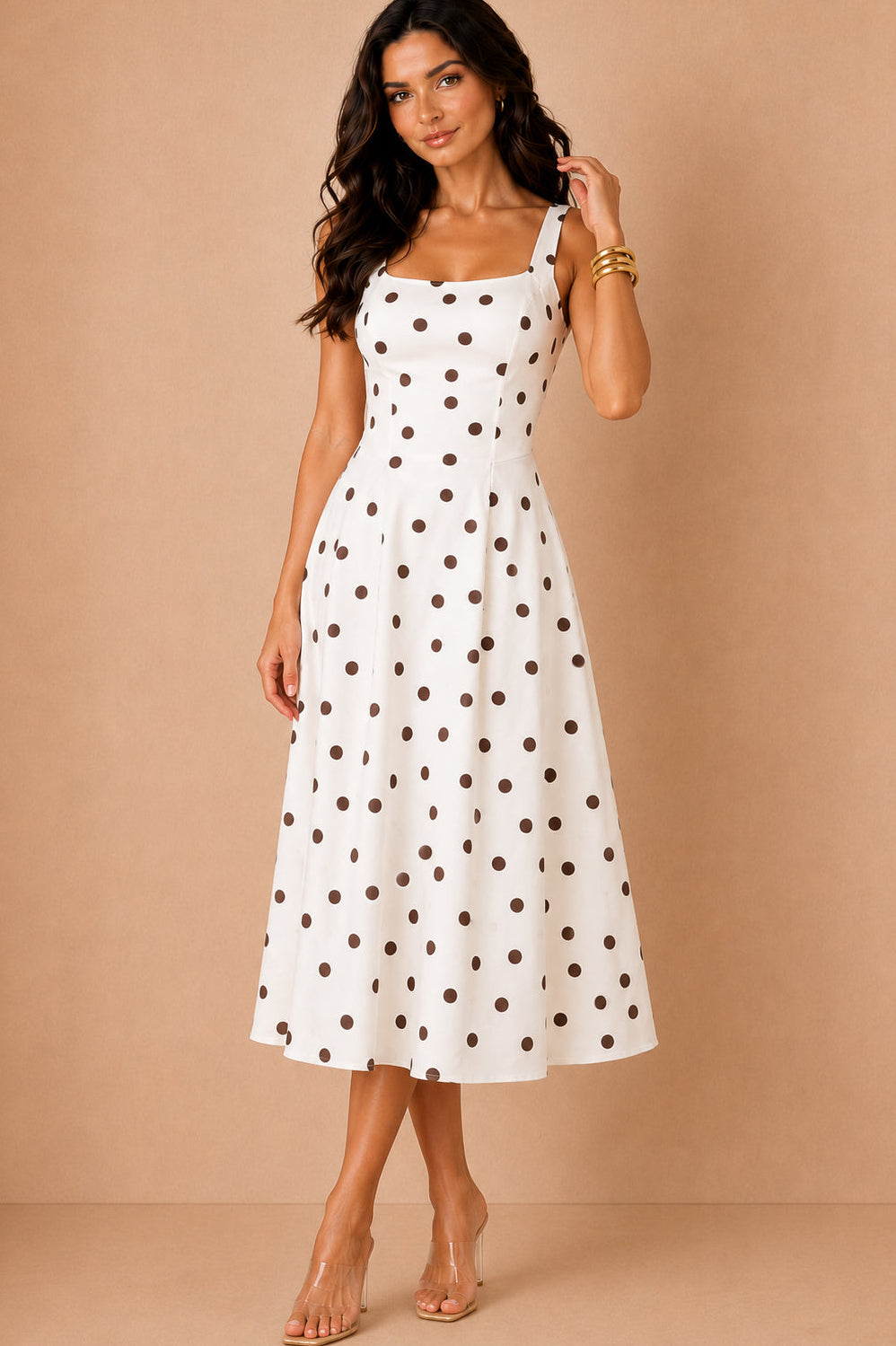 Tessa Cream and Chocolate Polka Dot Dress