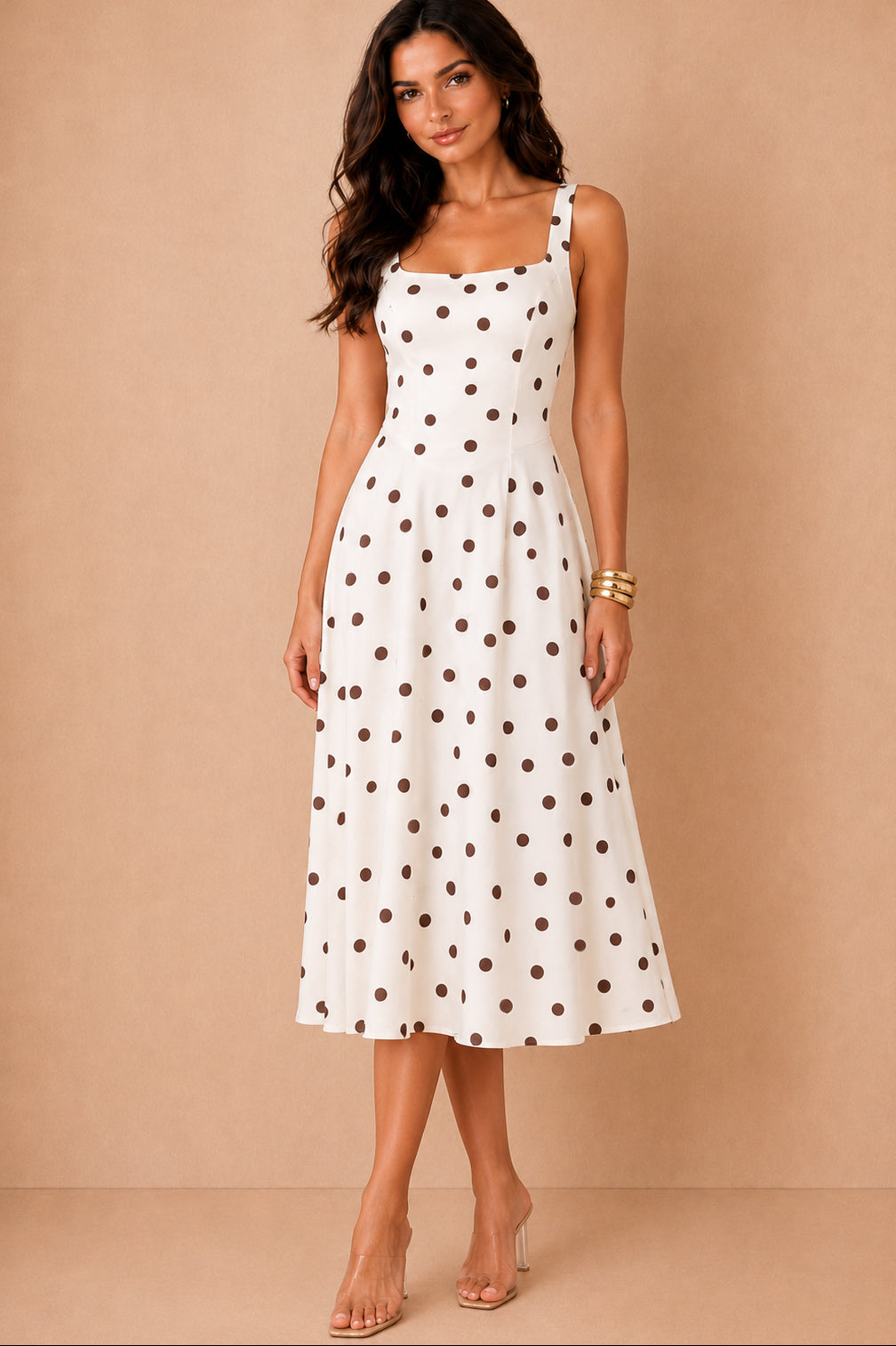 Tessa Cream and Chocolate Polka Dot Dress