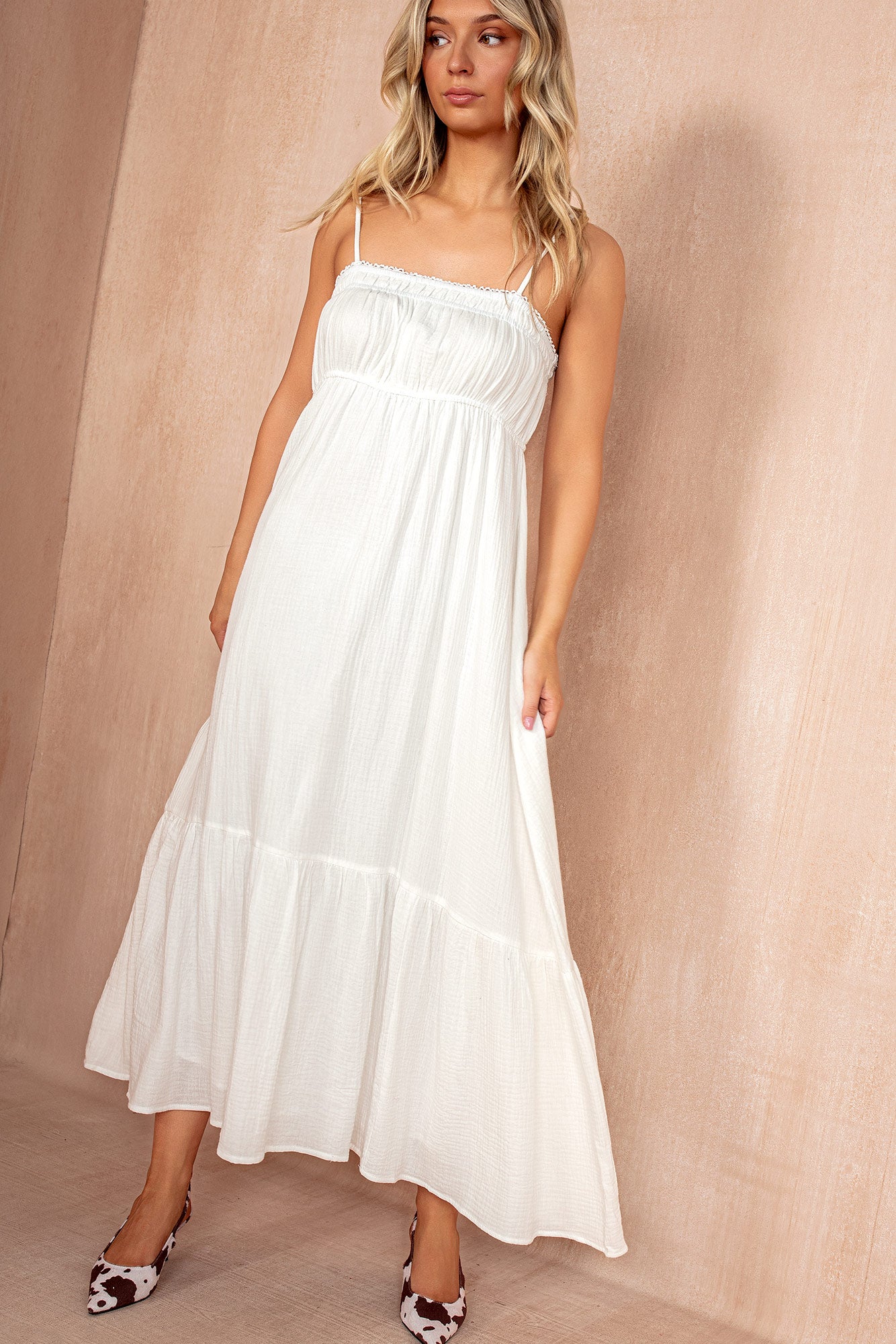 Tessa White Cotton Cami Midi Dress