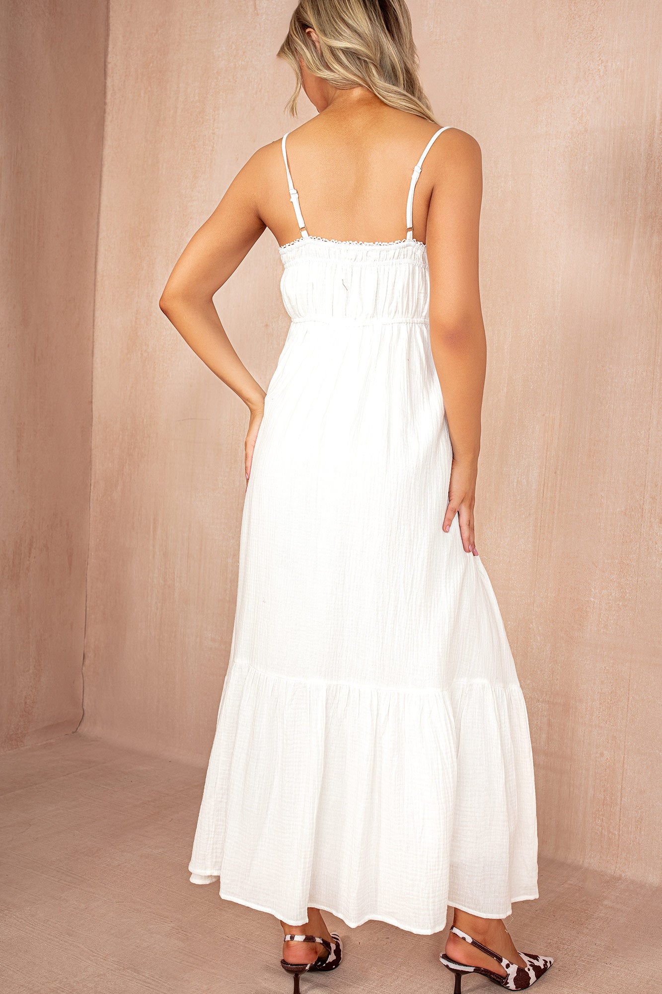 Tessa White Cotton Cami Midi Dress