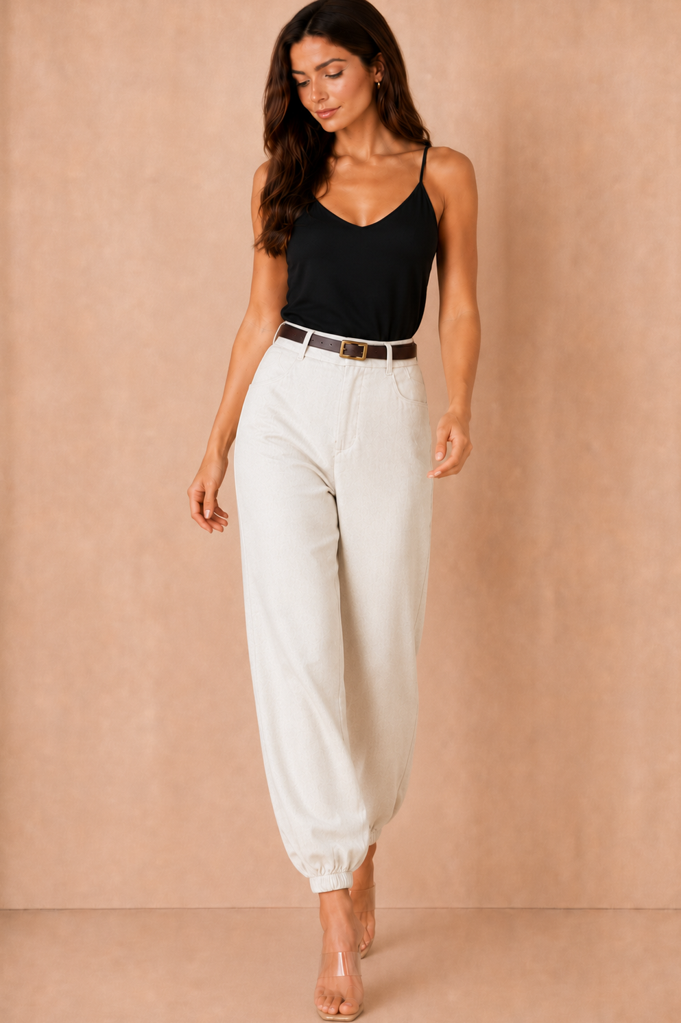 Tori Stone Linen Belted Balloon Leg Trousers