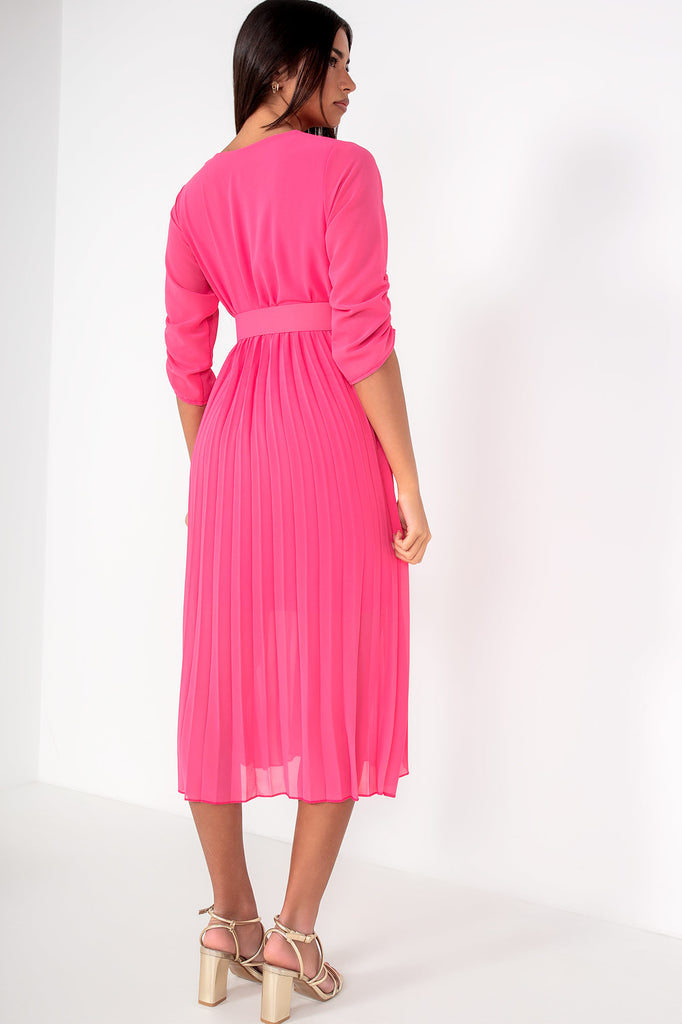 Uliana Hot Pink Chiffon Pleated Dress