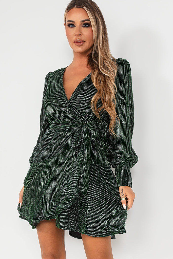Uma Green Shimmer Wrap Dress