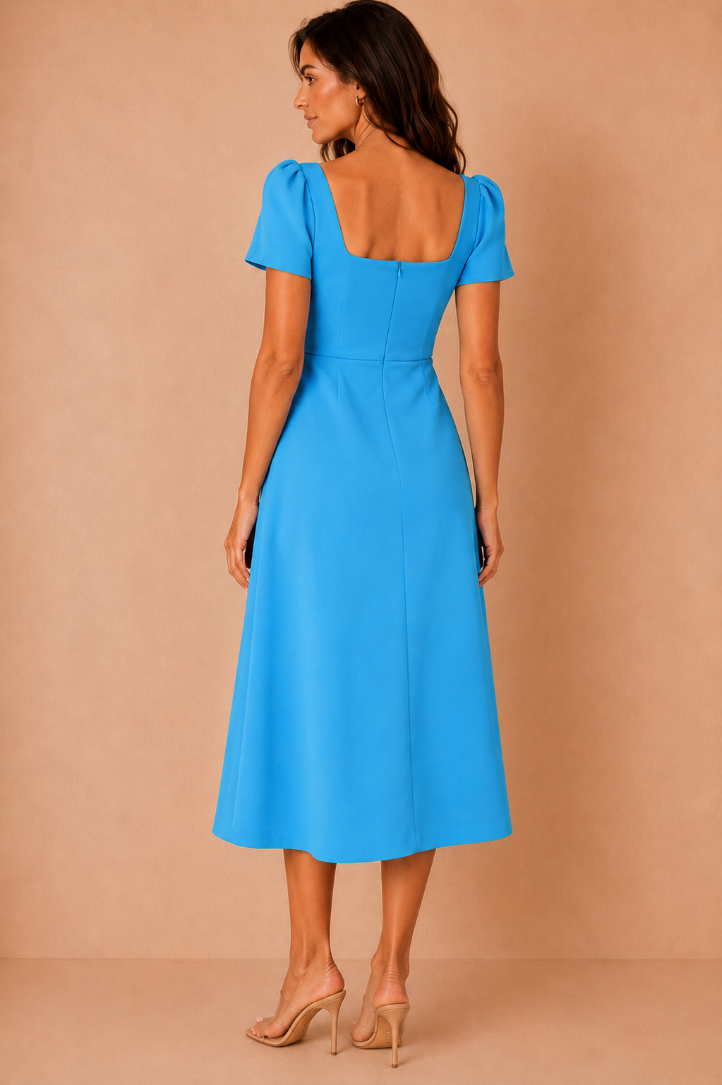 Valentina Blue Square Neck Midi Dress