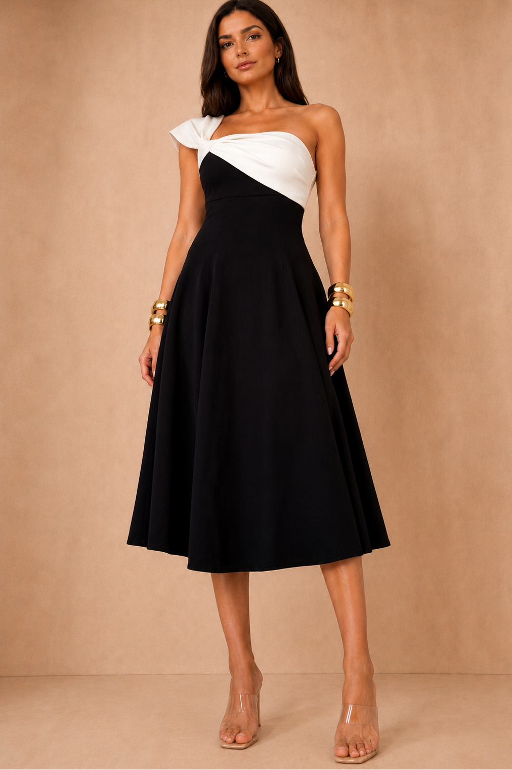 Valerie Black and White One Shoulder Dress