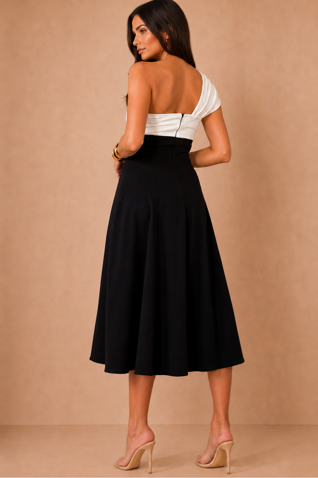 Valerie Black and White One Shoulder Dress
