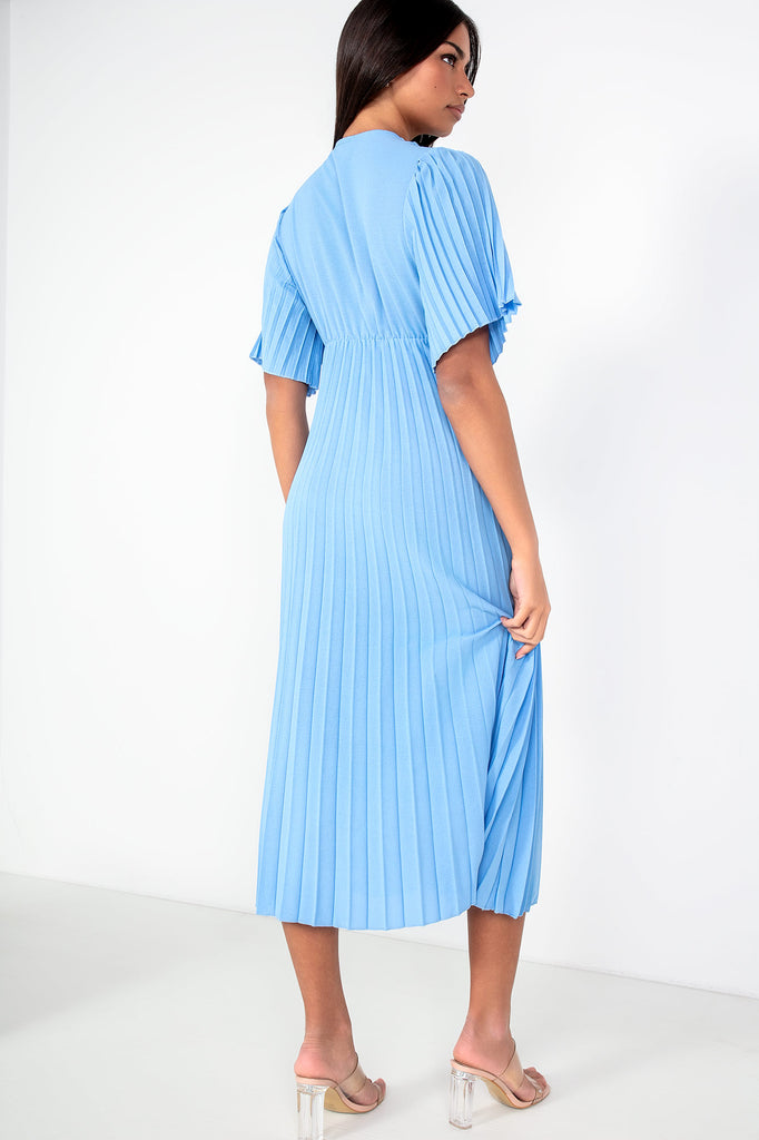 Vayda Blue Pleated Midi Dress