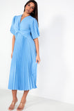 Vayda Blue Pleated Midi Dress