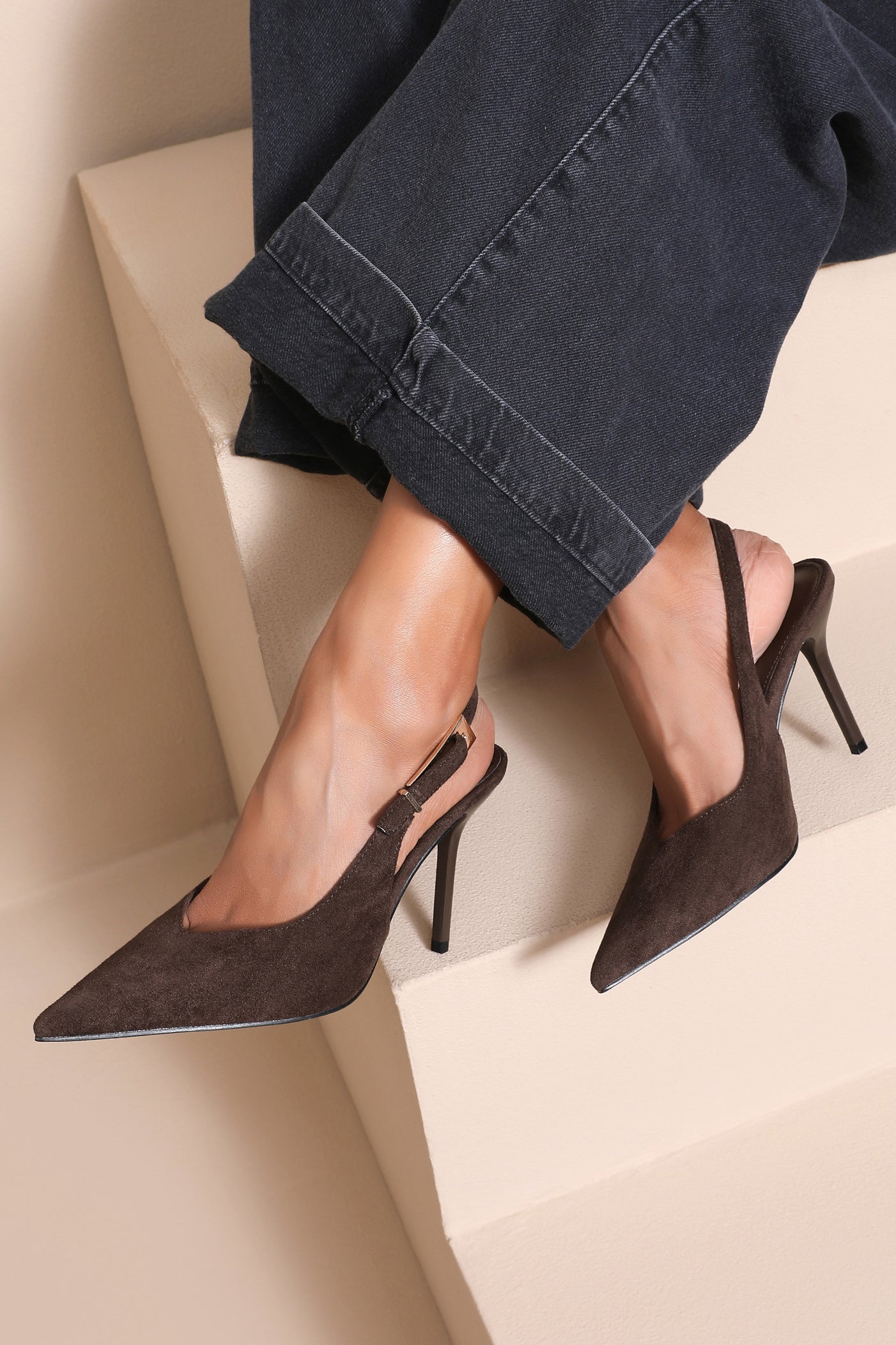 Vayda Chocolate Suedette Slingback Heels