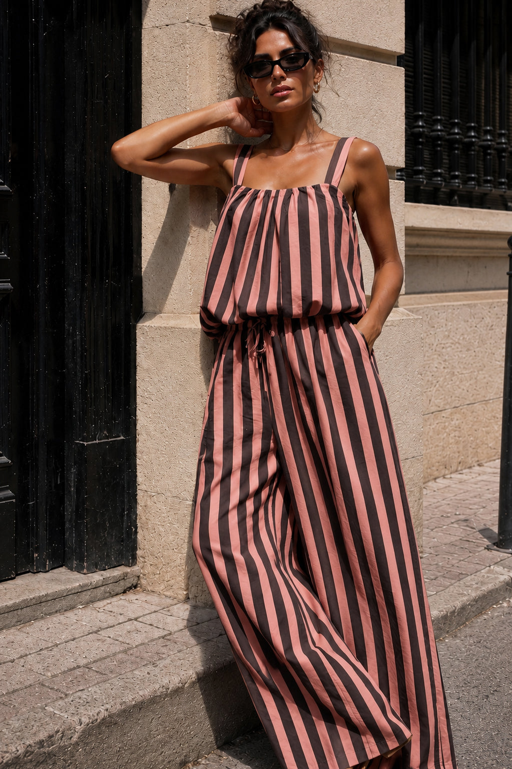 Venette Chocolate Striped Palazzo Co Ord