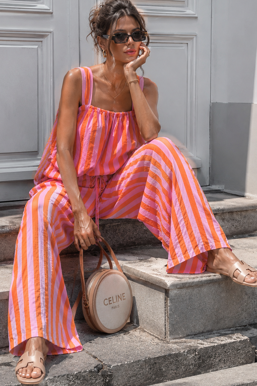 Venette Orange Striped Palazzo Co Ord